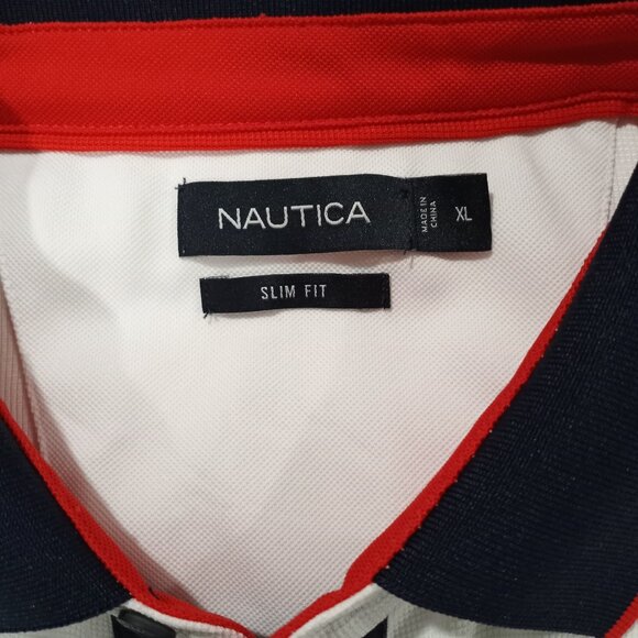NAUTICA MENS WHITE POLO SHORT SLEEVE T-SHIRT WITH RED AND BLUE COLLAR XL - Picture 6 of 7